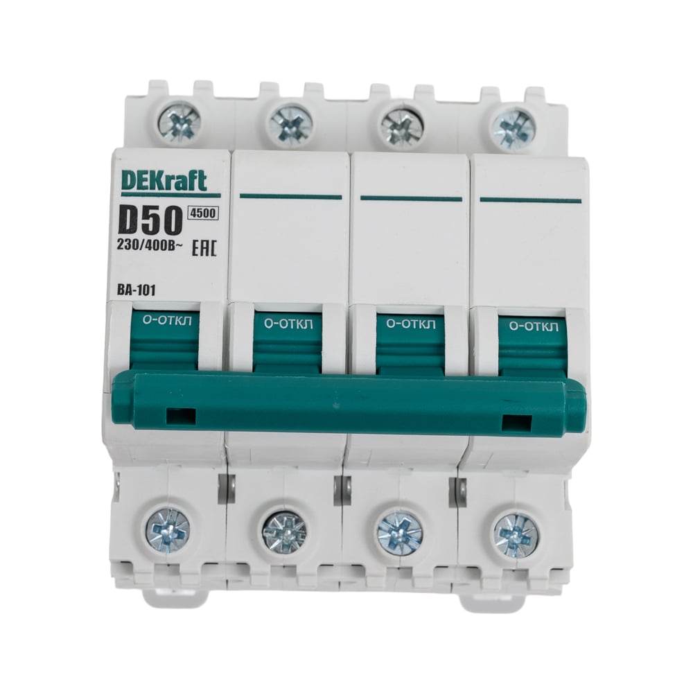 Изображение товара Автоматический выключатель Dekraft ВА101-4Р-050А-D 50А IP20 модульный на DIN-рейку