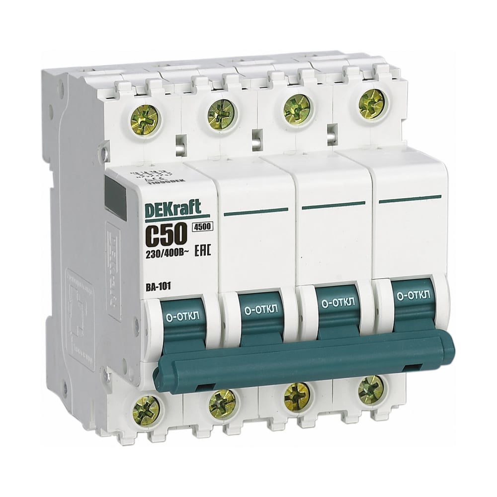 Изображение товара Автоматический выключатель DEKraft ВА-101 4Пол. 50А IP20 для DIN-рейки