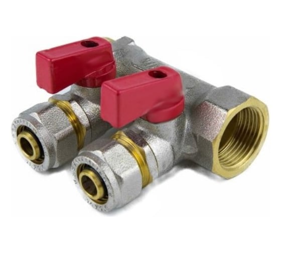 Изображение товара Коллектор Aquasfera латунь, шаровой кран, красный, 3/4", 4 выхода, Дн16 обжимной, 35 мм 7016-03 027-9004