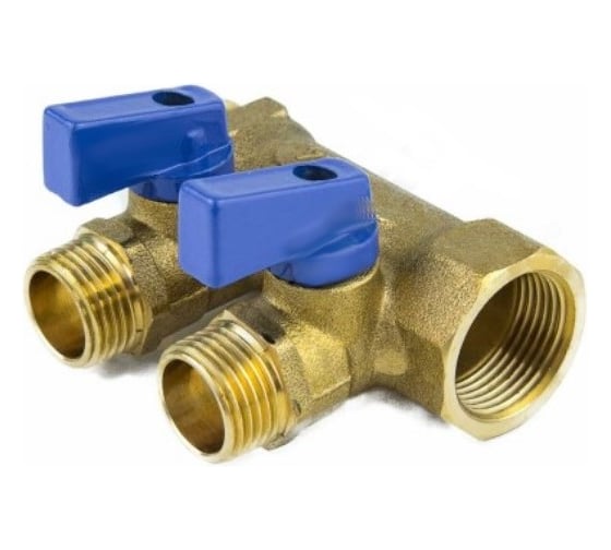 Изображение товара Коллектор Aquasfera латунь, шаровой кран, синий, 3/4", 3 выхода, 1/2", 35 мм 9025-02 027-8991