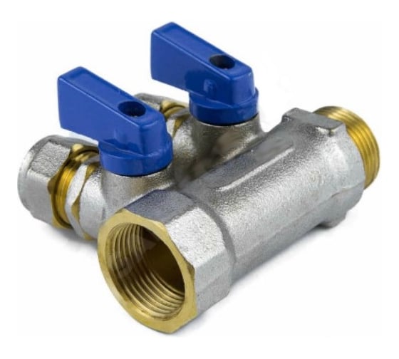 Изображение товара Коллектор Aquasfera латунь, шаровой кран, синий, 3/4", 3 выхода, Дн16 обжимной, 35 мм 7015-02 027-8997