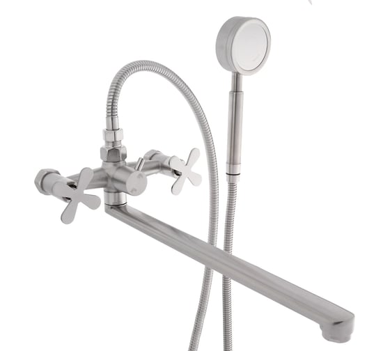 Изображение товара Смеситель для ванны с душем СоюзКран прямой излив 30 см, керамические кран-буксы 1/2, нержавеющая сталь SS08-P242 567-002