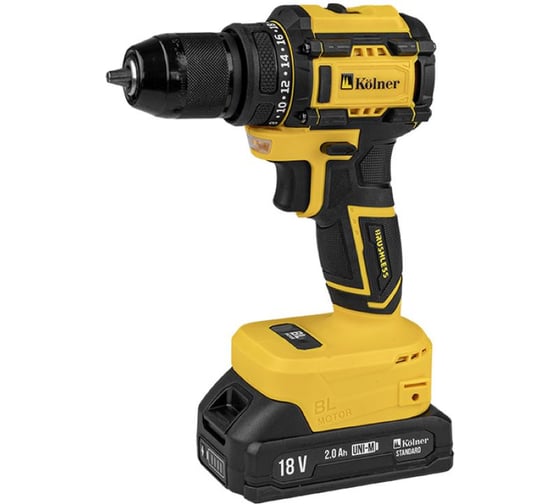 Изображение товара Дрель-шуруповерт аккумуляторный Kolner 18V UNI-M, BL, 34/15 Нм, Коlner KDD 18BL-2K, 8020100563