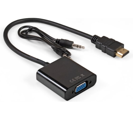 Изображение товара Кабель-переходник ExeGate HDMI-VGA EX-HDMIM-VGAF-3.5JackS-0.3 19M/15F, 0,3м + аудио 3.5mm Jack M 0,5м Преобразователь цифрового HDMI сигнала в VGA видео и стерео 297588