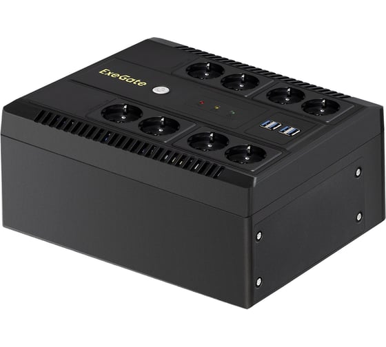 Изображение товара ИБП ExeGate NEO NNB-600.LED.AVR.8SH.CH 600VA/360W, LED, AVR, 8 Schuko, 4 USB-порта для зарядки, Black 293853