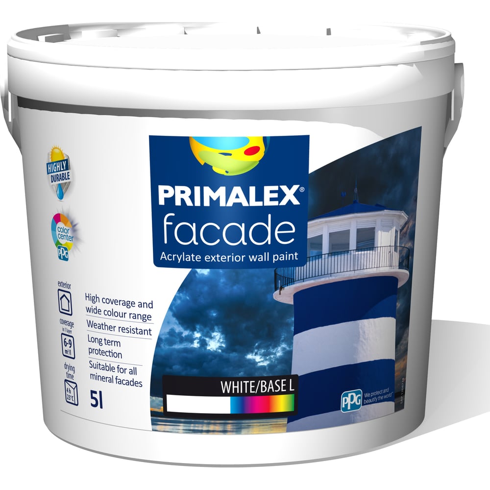 фото Краска для минеральных фасадов primalex base l, белая, 5л 394512