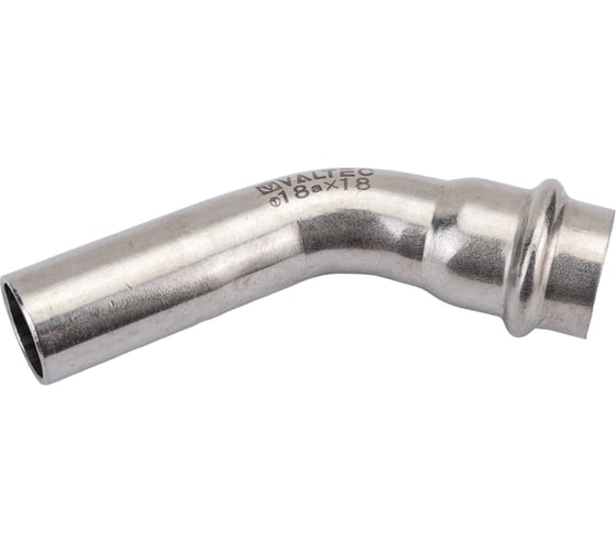 Изображение товара Угольник из нержавеющей стали VALTEC 45 градусов, внутренняя/наружная, 18ах18 VTi.958.I.001818