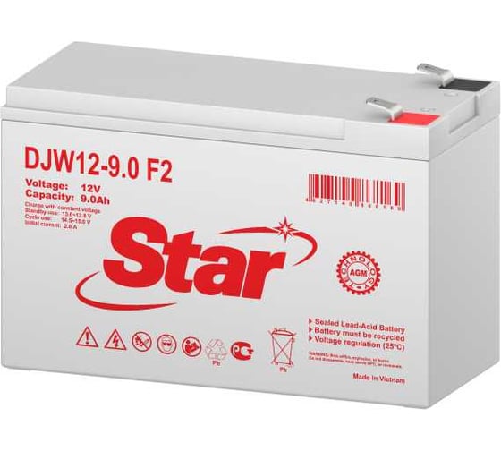 Изображение товара Аккумулятор для ИБП DJW12-9.0 F2 12 В, 9 А*ч Star УТ-00002533