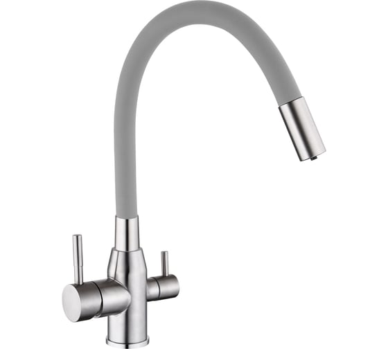 Изображение товара Смеситель для кухни СоюзКран с выводом питьевой воды, силиконовый излив, серый, нержавеющая сталь SS01-С132 567-011