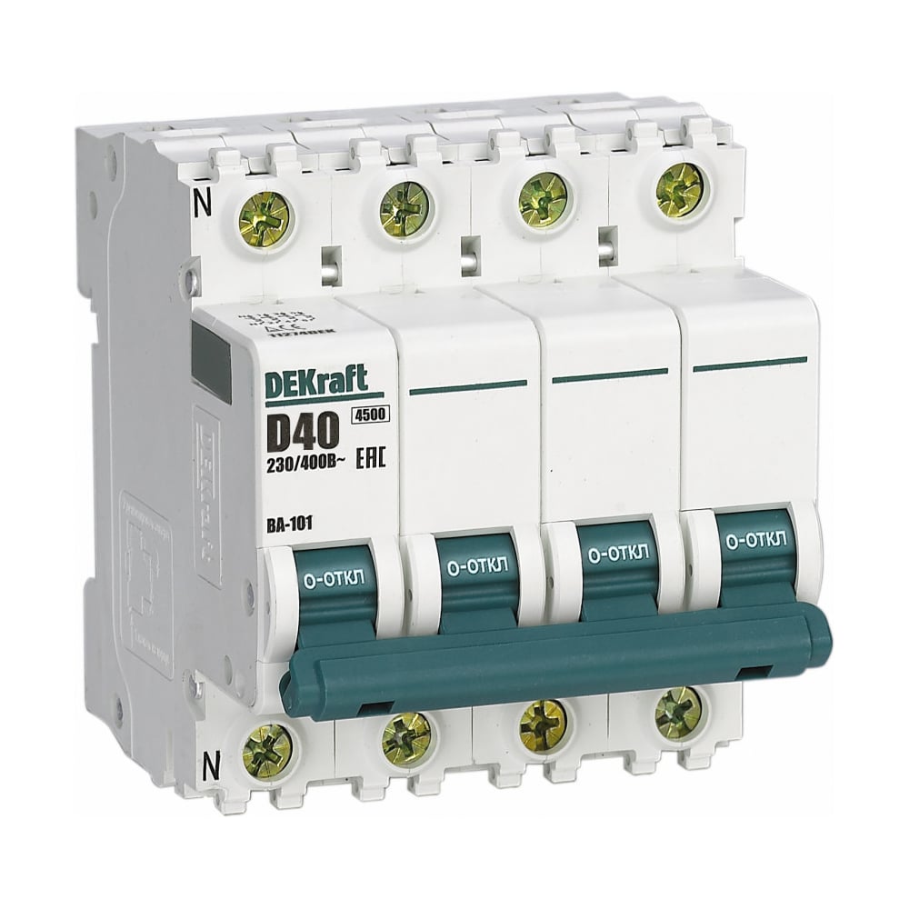 Изображение товара Автоматический выключатель Dekraft ВА101-3Р+N-040А-D 40А IP20 на DIN-рейку