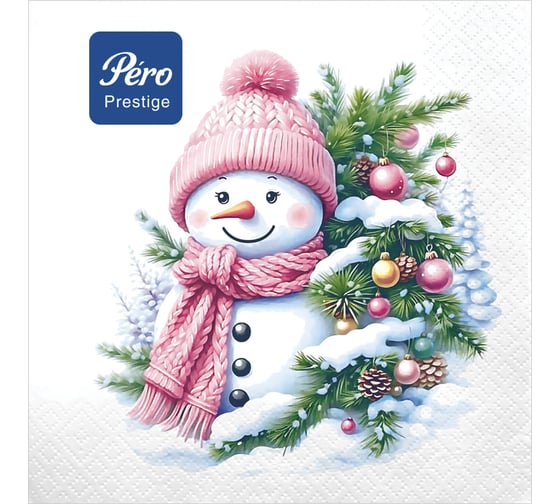 Изображение товара Салфетки бумажные 20 шт., 33x33 см, "Милый снеговик", 3-х слойные, PERO Prestige, ш/к 82999 ОФИСМАГ 116636