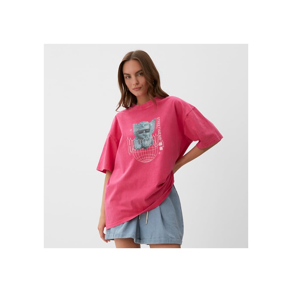 Изображение товара Женская футболка MIST Streetwear из вареного хлопка, розовая, размер S