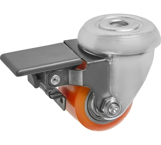 Изображение товара Колесо большегрузное поворотное с тормозом и отверстием, диаметр 35 мм, грузоподъемность 100 кг, полиуретан, сталь СТЕЛЛА-ТЕХНИК 1705-35
