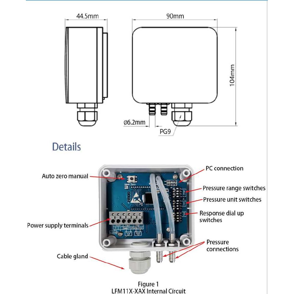 Изображение товара Преобразователь давления 10 000 Па 0-10В 4-20мА RGP LFM112-NAC