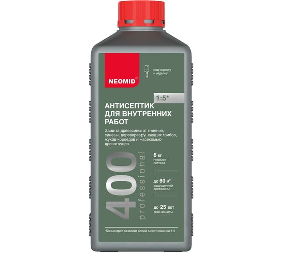 Изображение товара Деревозащитный состав для внутренних работ NEOMID 400 1 л Н-400-1/к1:5