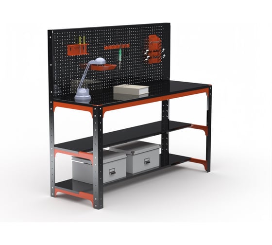 Изображение товара Стол металлический ООО Металекс серия KIT 750x1100x500 + две полки + перфопанель с комплектом аксессуаров, О, рост Ч , рост 201224