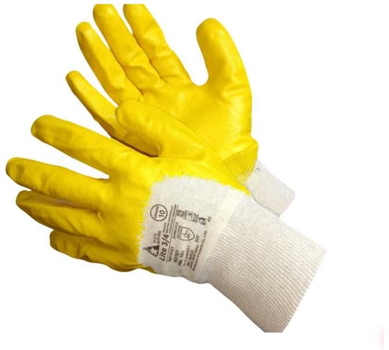 Изображение товара Перчатки Gward Astra LITE 3, рост 4 с частичной обливкой нитрилом жёлтого цвета размер XL, 12 пар в упаковке N3101, рост XL12
