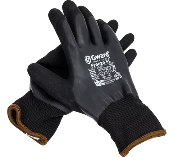 Изображение товара Перчатки утепленные двухслойные Gward FREEZE FL черный, со вспененным латексным покрытием р. XL 12 пар в упаковке APL6001, рост blаск, рост XL12