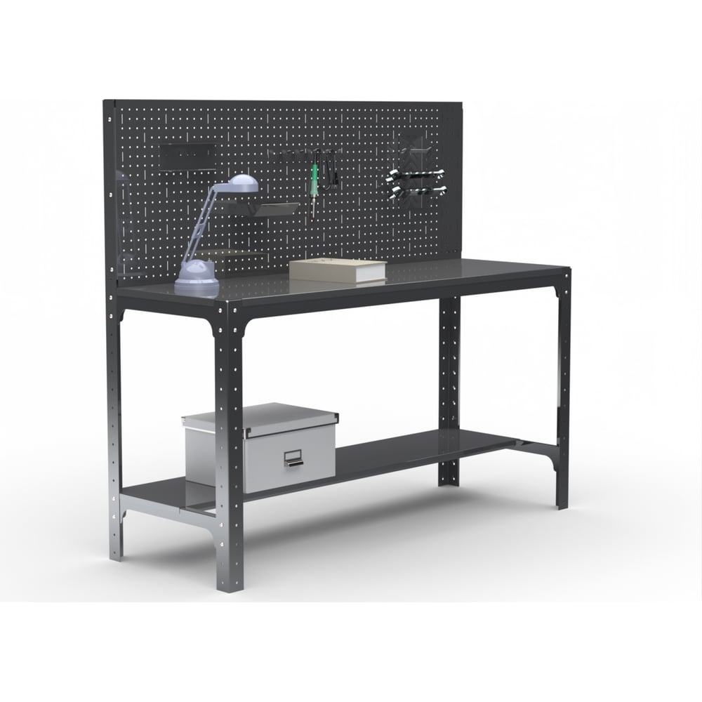 Изображение товара Металлический рабочий стол серии KIT 750x1300x500 с перфопанелью серый