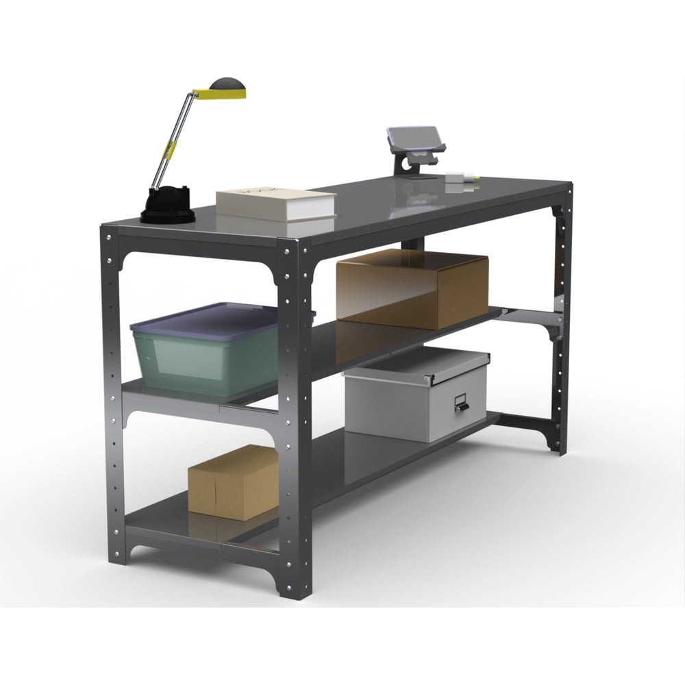 Изображение товара Металлический складной стол серии KIT 750х1500х500 серый двухполочный