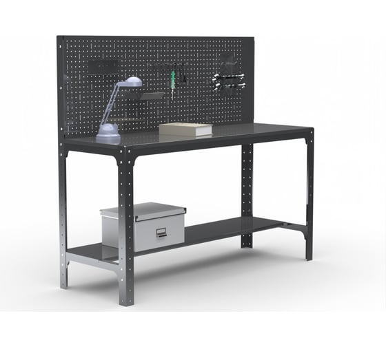 Изображение товара Стол металлический ООО Металекс серия KIT 750х1200х600 + перфопанель с комплектом аксессуаров, серый, рост 201375