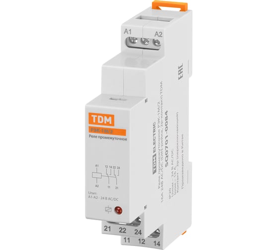 Изображение товара Реле промежуточное TDM ELECTRIC РЭК-1М/2 16А 24В АС/DC (DIN-рейка, 2р-контакт) TDM SQ0701-0084