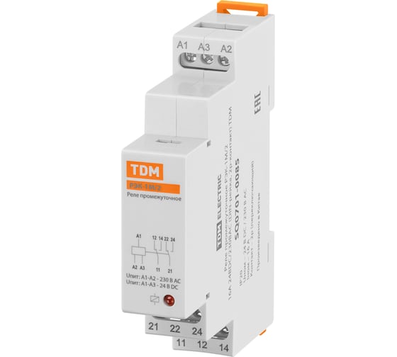 Изображение товара Реле промежуточное TDM ELECTRIC РЭК-1М/2 16А 24ВDС/230ВАС (DIN-рейка, 2р-контакт) TDM SQ0701-0085