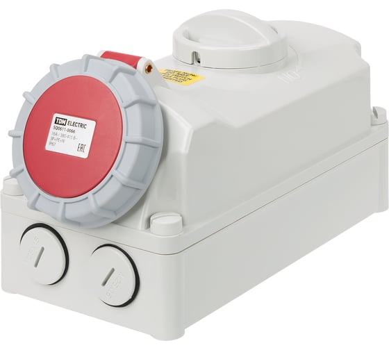 Изображение товара Розетка настенная TDM ELECTRIC с выключателем и блокировкой IP67 16А 3Р+РЕ+N 380В TDM SQ0611-0066