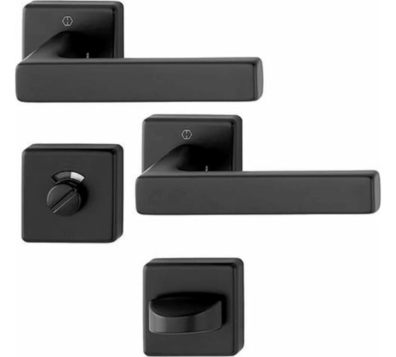 Изображение товара Дверной гарнитур HOPPE 1643/52KV/52KVS Dallas RW F9714M черный, Schnellstift, А=37-42мм, WC, шток 8мм, индикатор, 3 категория, квадратные розетки 65861