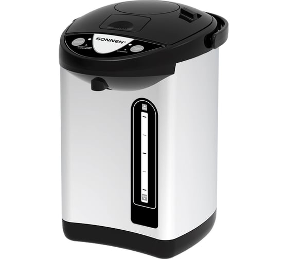 Изображение товара Термопот TP-38, 4л, 900 Вт, 1 темп режим, 3 режима подачи воды, сталь, черный/сереб, SONNEN 456710