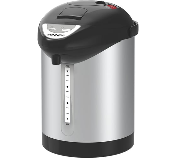 Изображение товара Термопот TP-28, 3л, 900 Вт, 1 темп режим, ручной насос, сталь, черный/серебро, SONNEN 456712