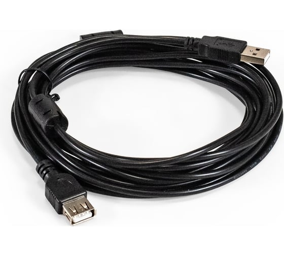 Изображение товара Удлинитель ExeGate USB 2.0 EX-CCF-USB2-AMAF-5.0F Am/Af, позолоченные контакты, ферритовые кольца, 5м 294765