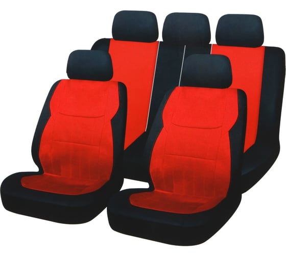 Изображение товара Универсальные авточехлы NEW GALAXY NG комфорт плюс 9 предметов, MESH, PVC, 3 замка, Airbag, черный/красный 798-069