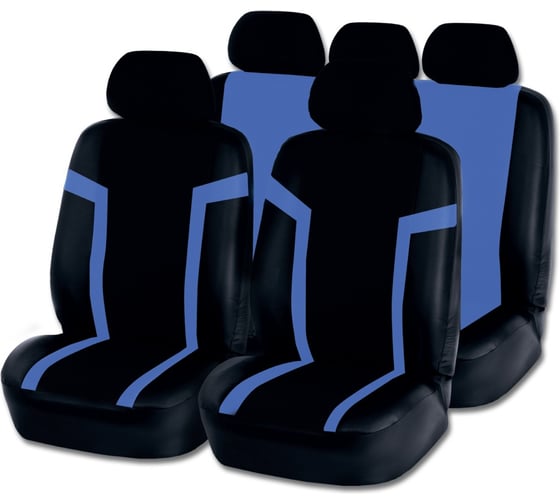 Изображение товара Авточехлы ЕРМАК NG 9 предметов, полиэстер, Дельта, 3 молнии в спинке, черный/синий 798-078