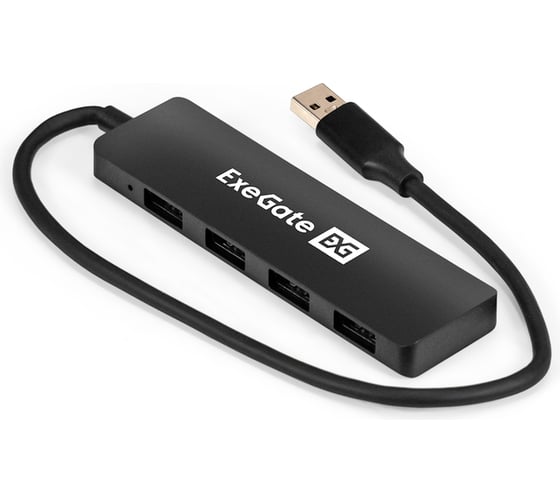 Изображение товара USB-Хаб ExeGate концентратор 4-в-1 DUB-4P/3 кабель-адаптер USB3.0 -- 4xUSB3.0, Plug Play, черный 296928