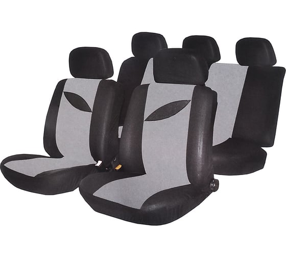 Изображение товара Авточехлы ЕРМАК 9 предметов, полиэстер, Альфа, молния в спинке, черный/серый 798-446