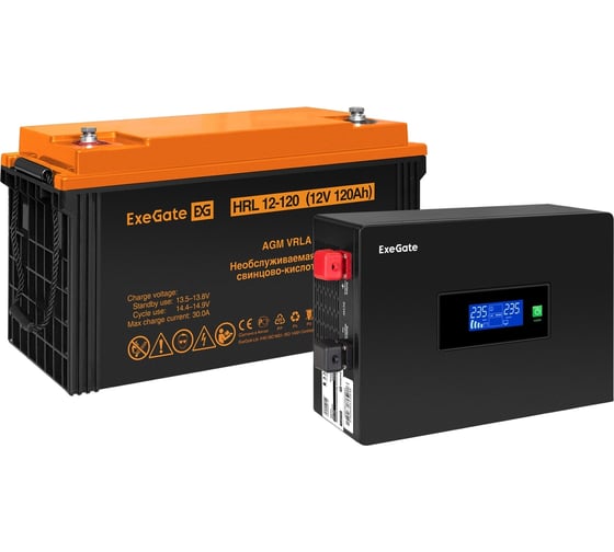 Изображение товара Комплект ИБП ExeGate EX295993RUS + батарея 120Aч EX285657RUS 1шт инвертор, синус, для котла, PF=1, настенный IdealSine SR-1000.LCD.2SH 1000VA/1000W, чистая 297421