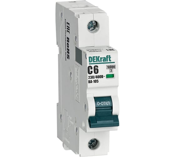 Изображение товара Автоматический выключатель (АВ) ВА-105, 1 P, 6 A, хар-ка C, 10 кА Dekraft 13151DEK