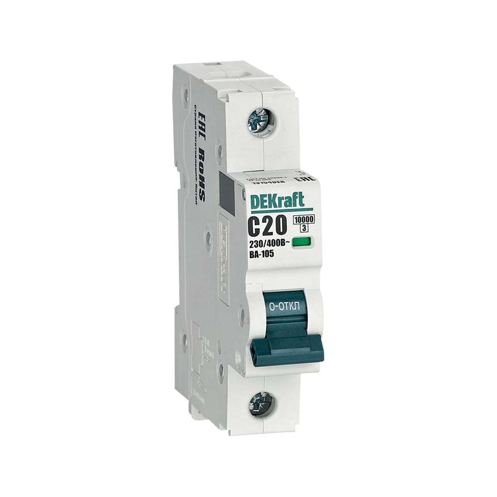 Изображение товара Автоматический выключатель DEKraft ВА-105 1P 20A тип C 10 кА для DIN-рейки
