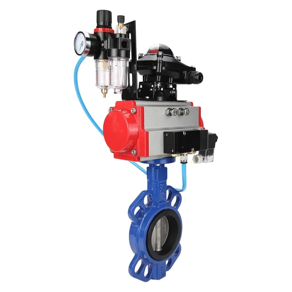 Изображение товара Затвор DN.ru WCB-316L-PTFE Ду150 Ру16 с пневмоприводом