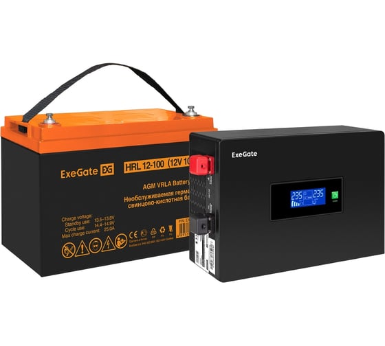Изображение товара Комплект ИБП ExeGate EX295993RUS + батарея 100Aч EX285656RUS 1шт инвертор, синус, для котла, PF=1, настенный IdealSine SR-1000.LCD.2SH 1000VA/1000W, чистая синусоида 297419