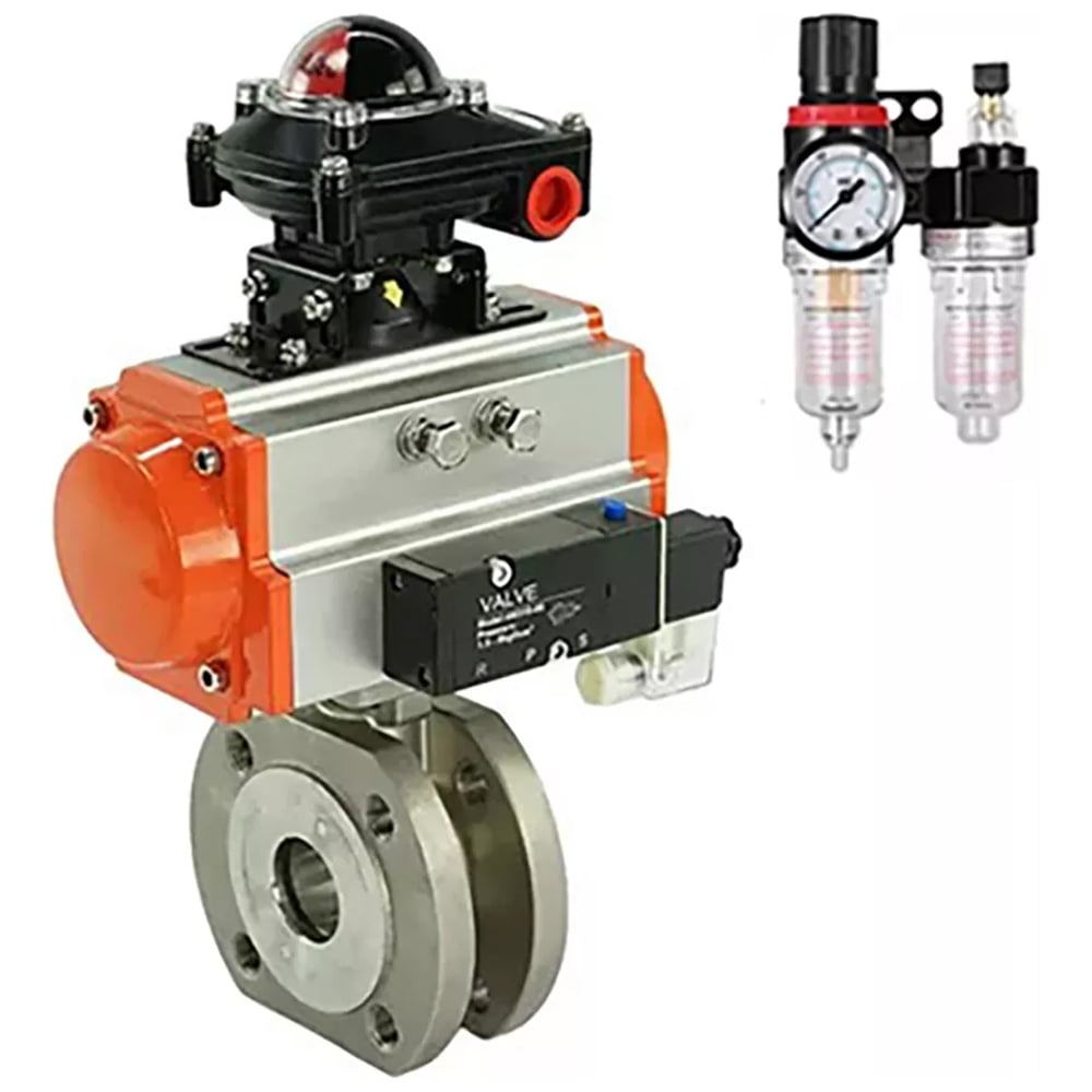 Изображение товара Шаровой кран DN15 с пневмоприводом и распределителем, нержавеющая сталь