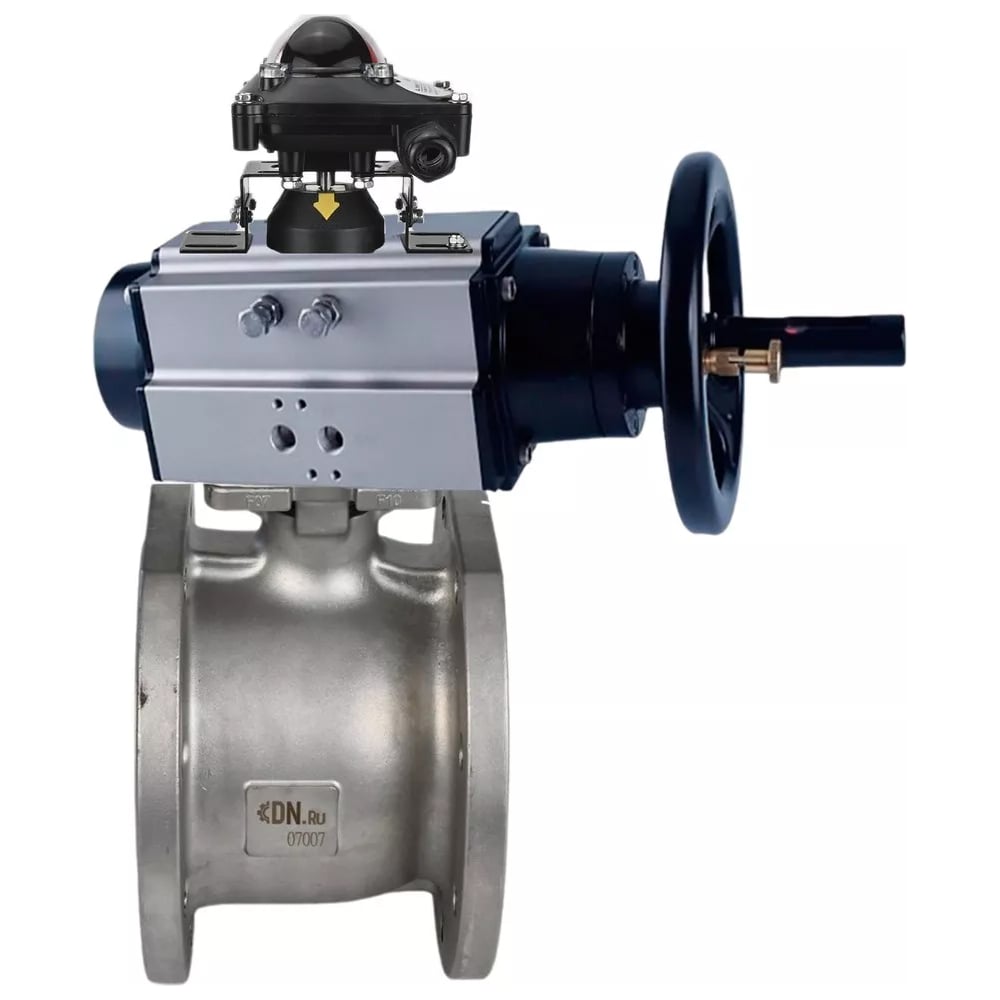 Изображение товара Шаровой кран DN.ru КШмФП.316.200 Ду100 Ру16 пневмопривод нержавеющая сталь