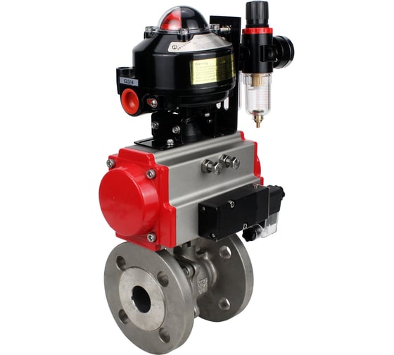 Изображение товара Шаровой кран DN.ru КШФП.316.200 Ду200 Ру16 с пневмоприводом, пневмораспределителем, БПВ, БКВ D160-30299