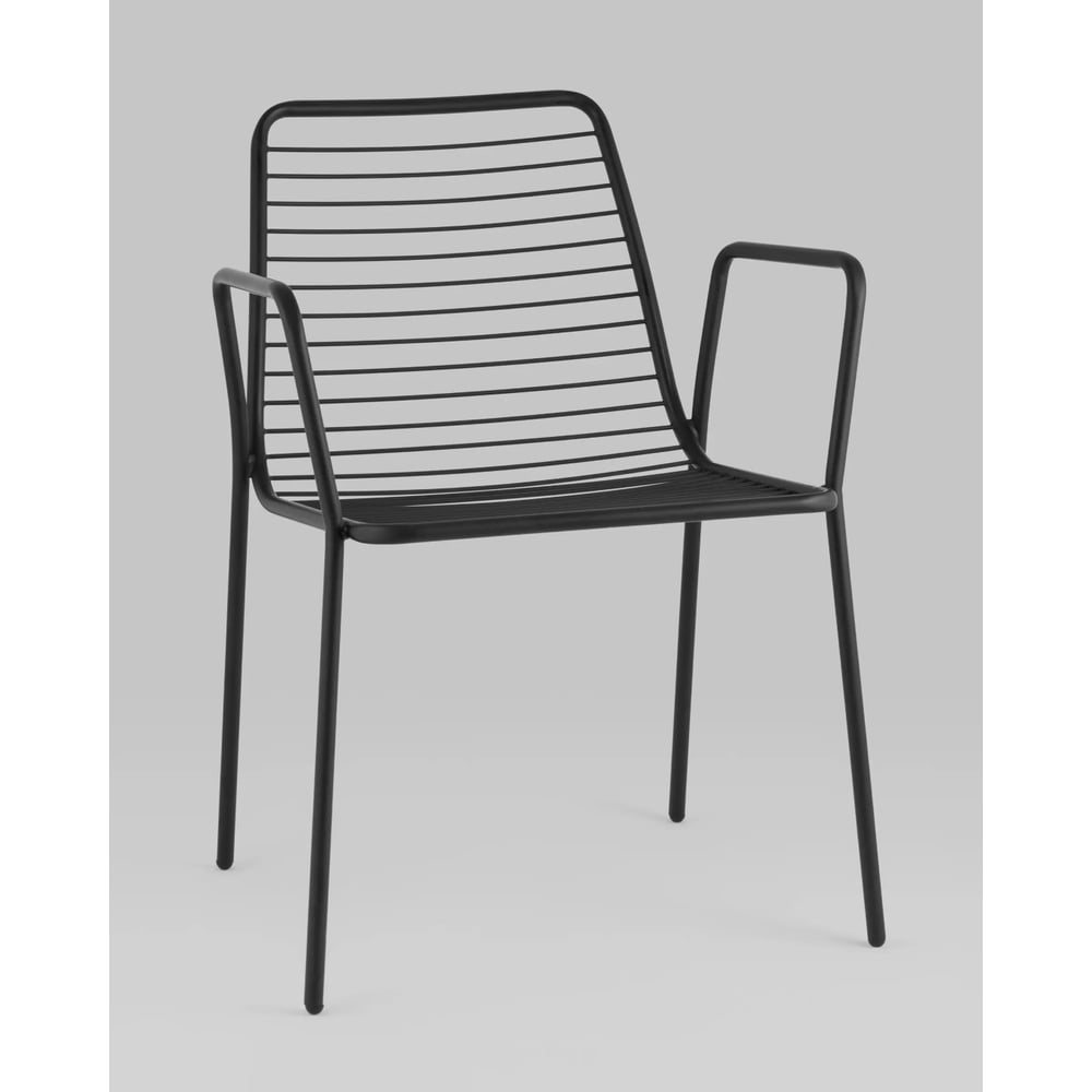 Изображение товара Обеденный металлический стул Груп Дели с подлокотниками черный стиль модерн