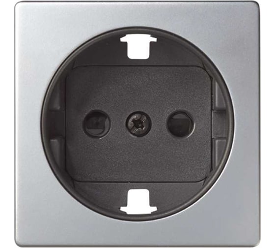 Изображение товара Накладка на двухполюсную розетку с заземляющим контактом Simon, с защитными шторками, алюминий-графит 82041-33