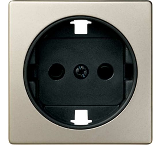 Изображение товара Накладка на двухполюсную розетку с заземляющим контактом Simon, с защитными шторками, шампань-графит 82041-34