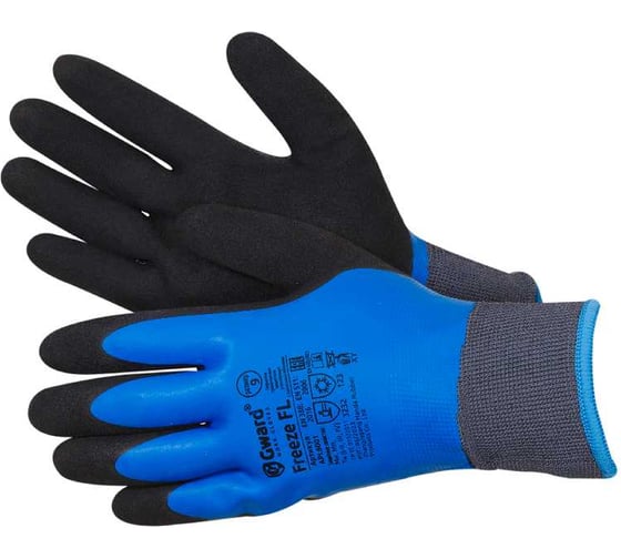 Изображение товара Перчатки утепленные двухслойные Gward FREEZE FL синий, со вспененным латексным покрытием р. L 12 пар в упаковке APL6001, рост blue, рост L12