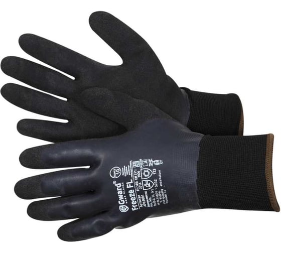 Изображение товара Перчатки утепленные двухслойные Gward FREEZE FL черный, со вспененным латексным покрытием р. L 12 пар в упаковке APL6001, рост blаск, рост L12