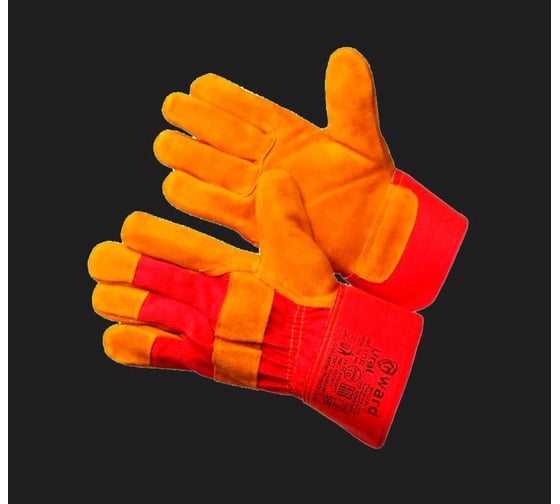 Изображение товара Перчатки комбинированные из спилка Gward Ural оранжевого цвета р. XL 12 пар в упаковке арт. XY132
